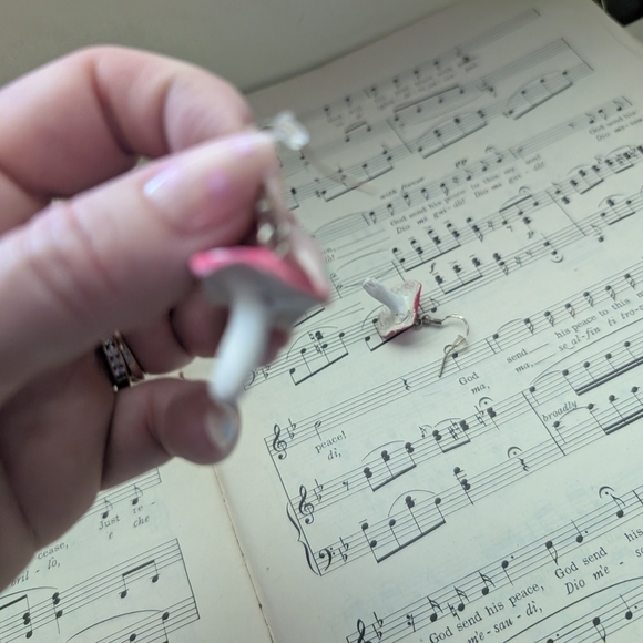 Pink and White Mushroom Earrings - Picture 11 of 13
